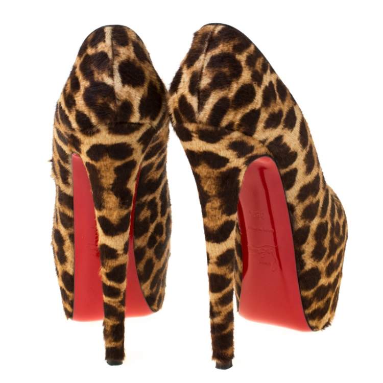 Pre Owned Christian Louboutin Leopard Print Calfhair Daffodile Pumps Size 38.5