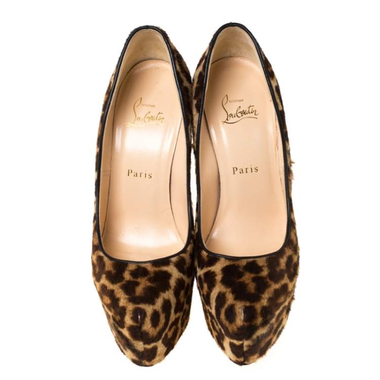 Pre Owned Christian Louboutin Leopard Print Calfhair Daffodile Pumps Size 38.5