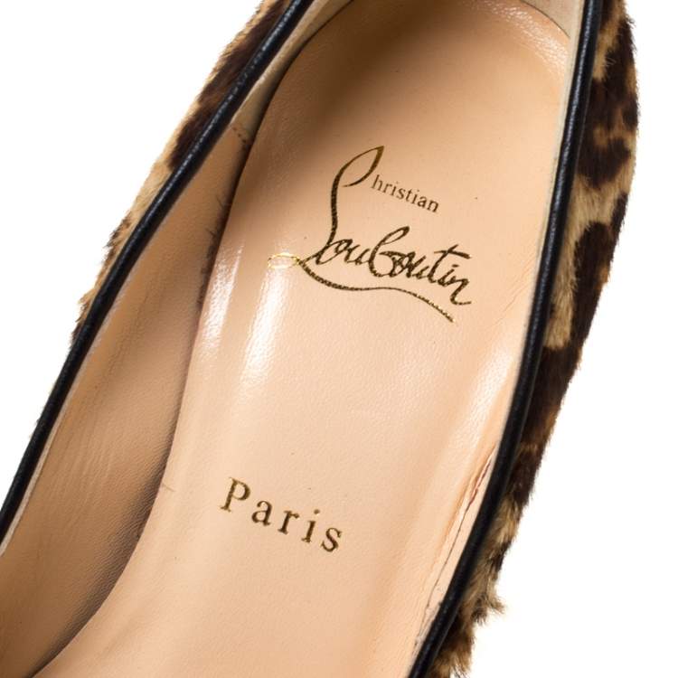 Pre Owned Christian Louboutin Leopard Print Calfhair Daffodile Pumps Size 38.5