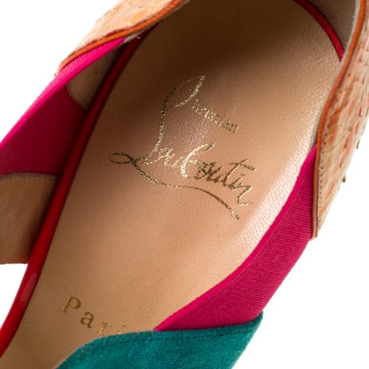 Pre Owned Christian Louboutin Multicolor Suede and Python Pitou Cut Out Platform Pumps Size 38