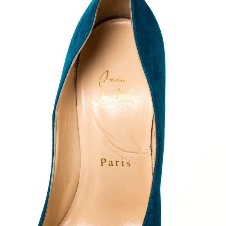 Pre Owned Christian Louboutin Teal Green Suede Daffodile Platform Pumps Size 38.5
