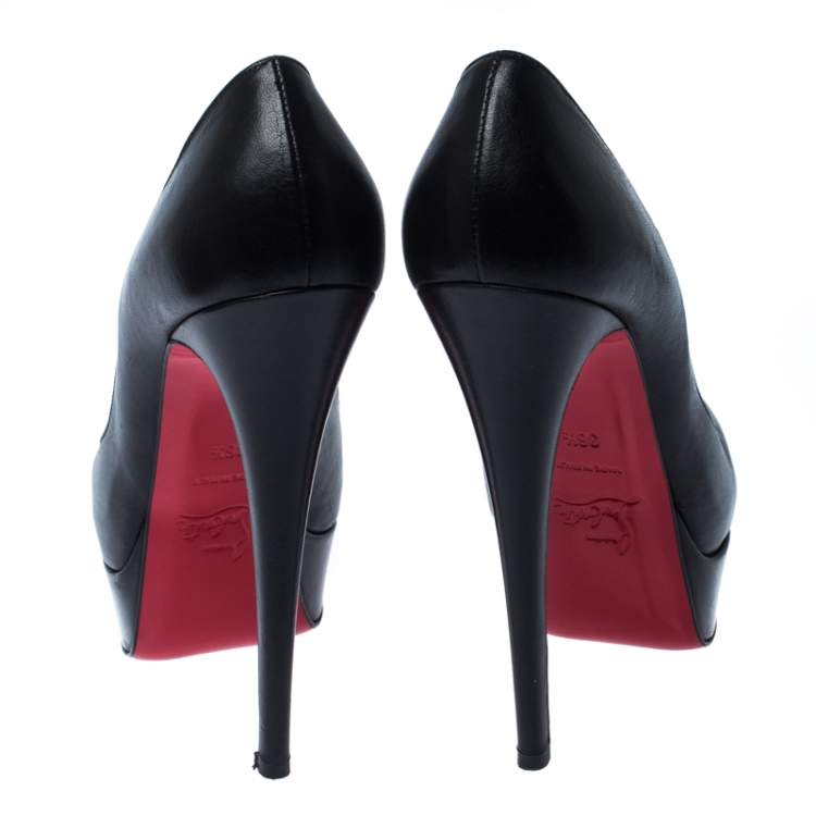 Pre Owned Christian Louboutin Black Leather Lady Peep Toe Pumps Size 36.5