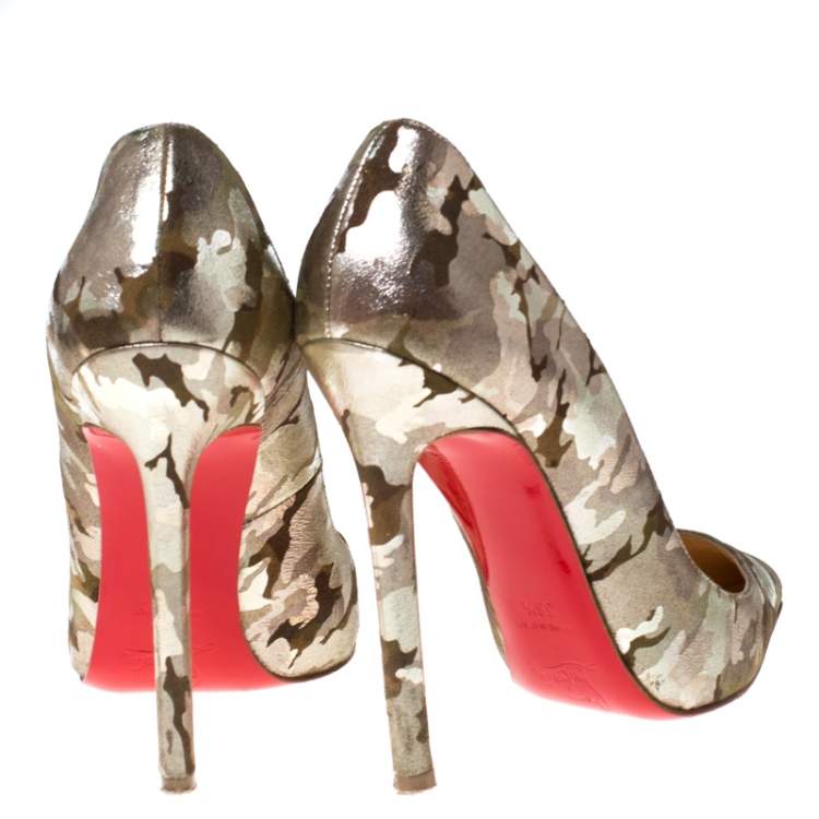 Pre Owned Christian Louboutin Metallic Camouflage Print Leather Pigalle Pointed Toe Pumps Size 36.5