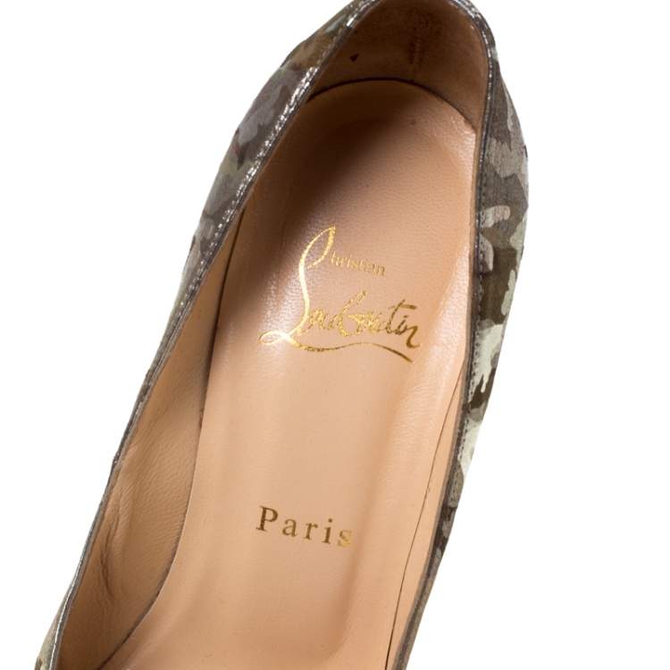 Pre Owned Christian Louboutin Metallic Camouflage Print Leather Pigalle Pointed Toe Pumps Size 36.5