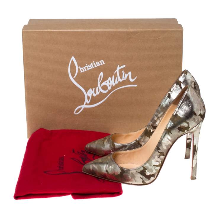 Pre Owned Christian Louboutin Metallic Camouflage Print Leather Pigalle Pointed Toe Pumps Size 36.5