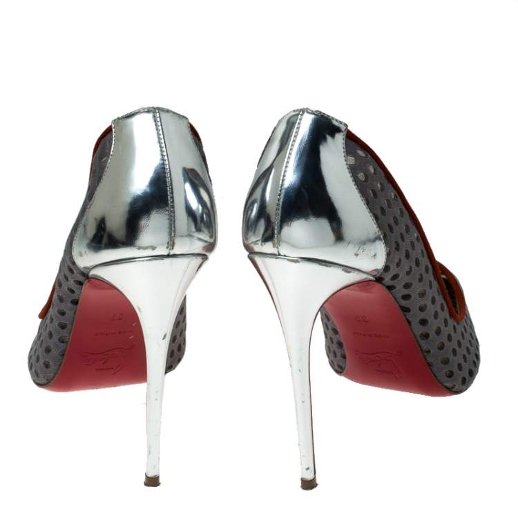 Pre Owned Christian Louboutin Grey Mesh So Kate Pumps Size 39