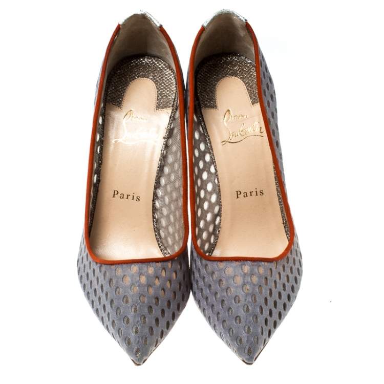 Pre Owned Christian Louboutin Grey Mesh So Kate Pumps Size 39