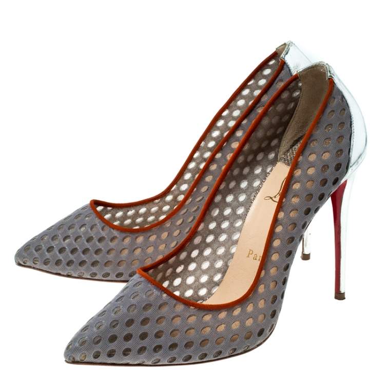 Pre Owned Christian Louboutin Grey Mesh So Kate Pumps Size 39
