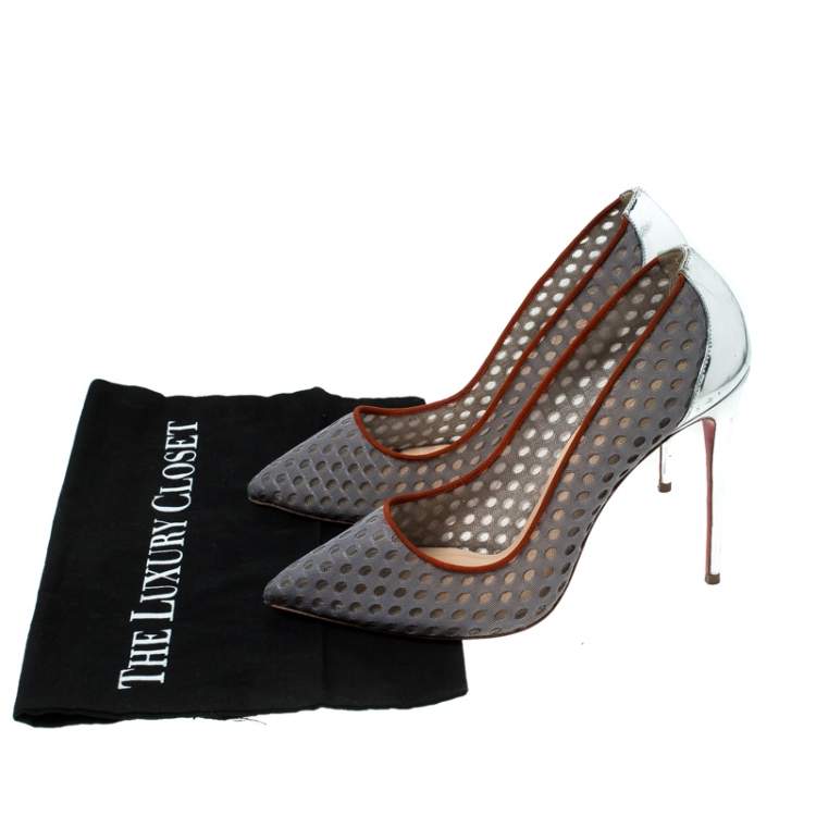 Pre Owned Christian Louboutin Grey Mesh So Kate Pumps Size 39