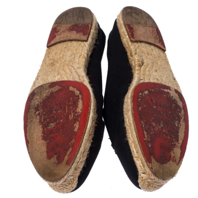 Pre Owned Christian Louboutin Navy Blue Canvas Gala Embroidered Crest Espadrille Loafers Size 39