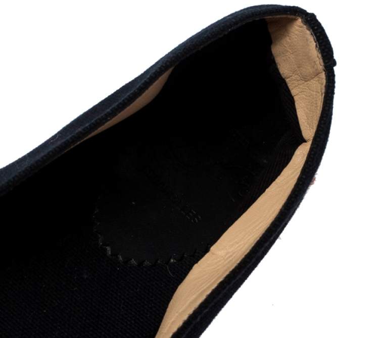 Pre Owned Christian Louboutin Navy Blue Canvas Gala Embroidered Crest Espadrille Loafers Size 39