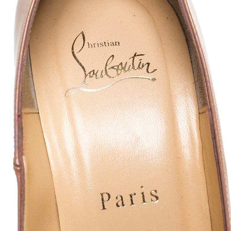 Pre Owned Christian Louboutin Beige Patent Leather Rolando Hidden Platform Pumps Size 38.5