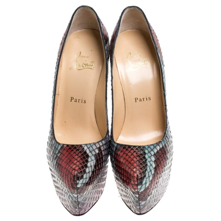 Pre Owned Christian Louboutin Multicolor Python Daffodile Platform Pumps Size 37