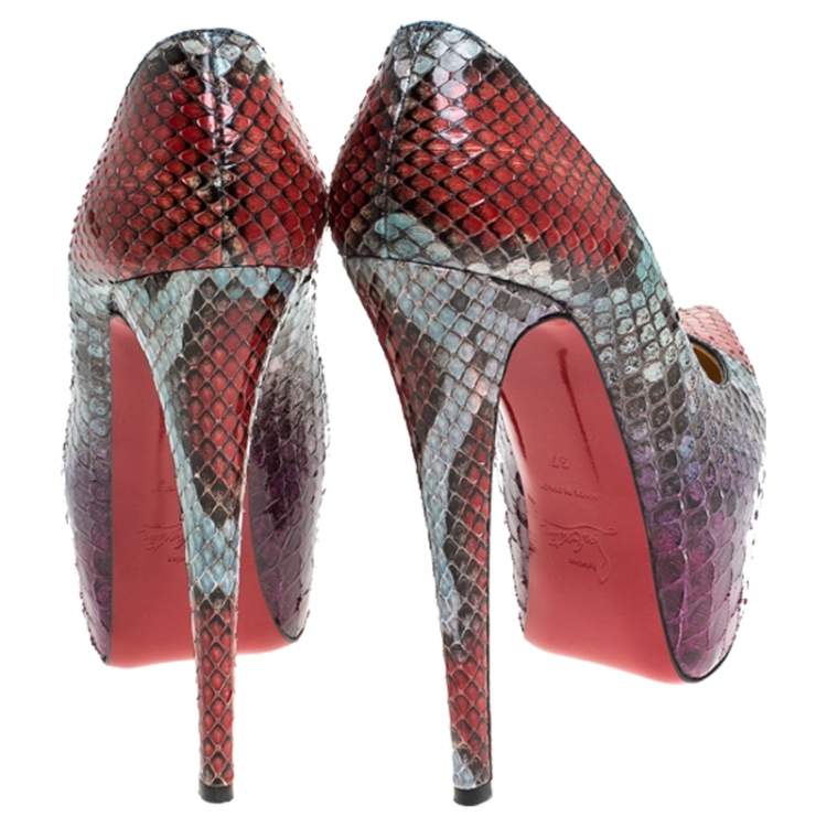Pre Owned Christian Louboutin Multicolor Python Daffodile Platform Pumps Size 37