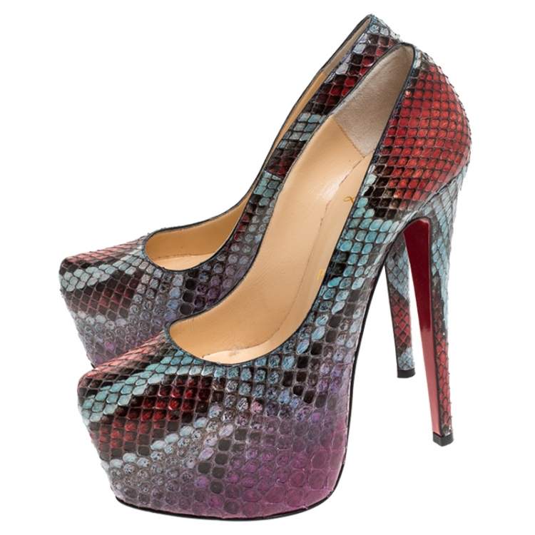 Pre Owned Christian Louboutin Multicolor Python Daffodile Platform Pumps Size 37