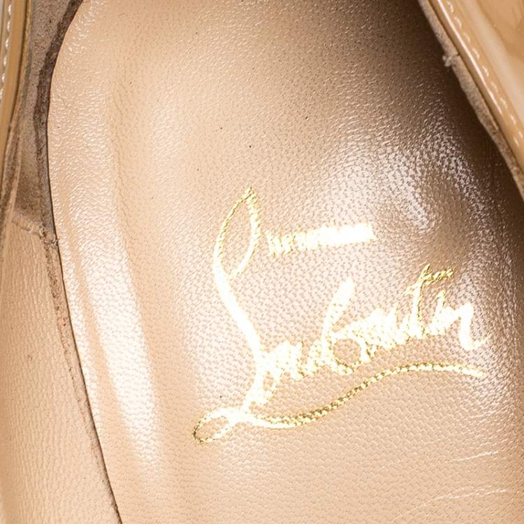 Pre Owned Christian Louboutin Nude Patent Leather Daffodile Platform Pumps Size 37