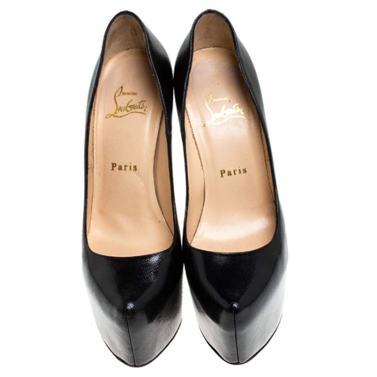 Pre Owned Christian Louboutin Black Leather Daffodile Platform Pumps Size 37