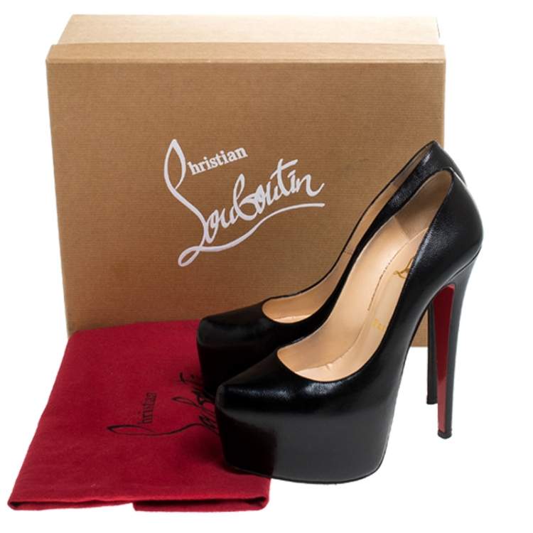 Pre Owned Christian Louboutin Black Leather Daffodile Platform Pumps Size 37