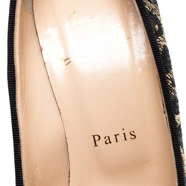 Pre Owned Christian Louboutin Two Tone Leopard Weave Raffia Daffodile Platform Pumps Size 37.5