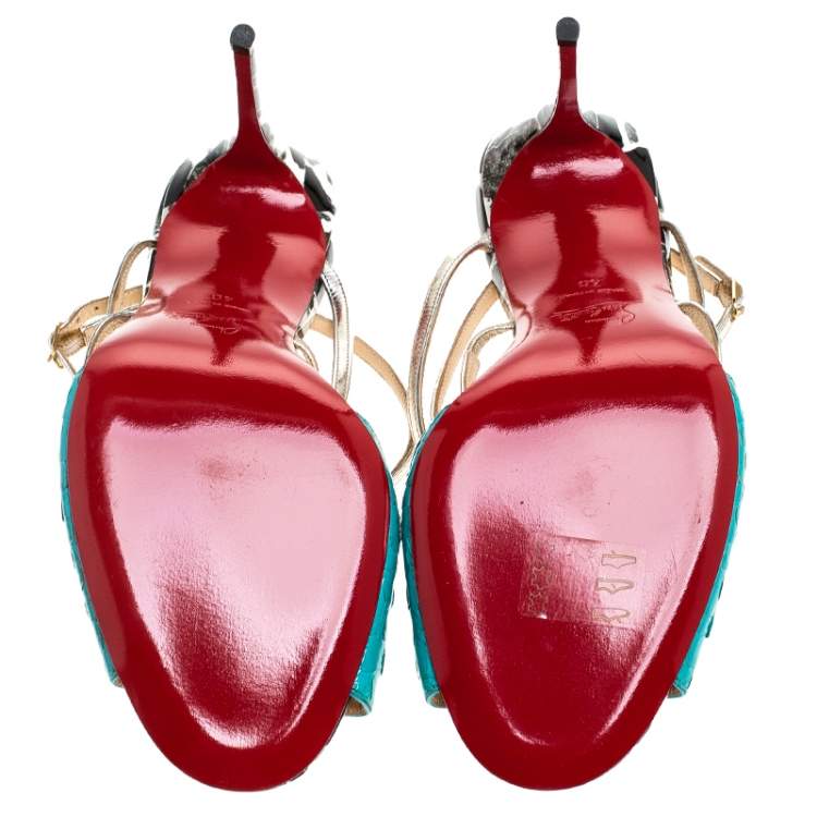 Pre Owned Christian Louboutin Multicolor Python and Patent Leather Open Toe Ankle Strap Size 40