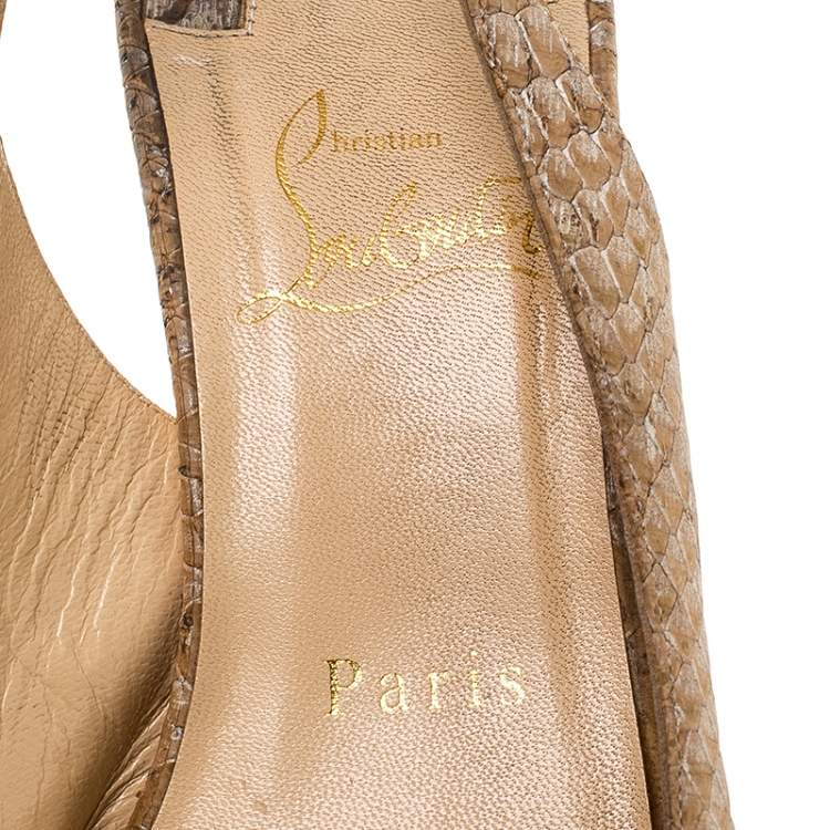 Pre Owned Christian Louboutin Beige Python Apostrophy Slingback Sandals Size 37
