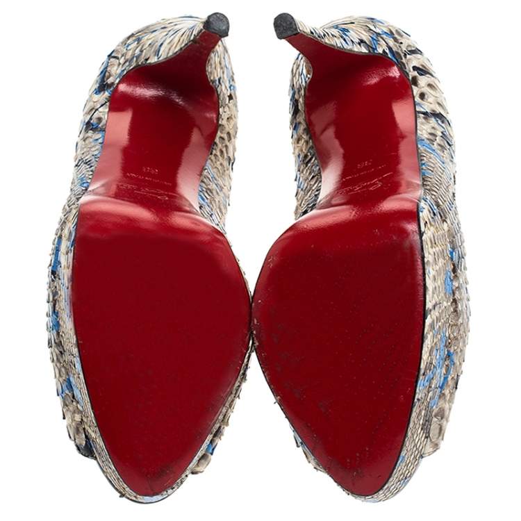 Pre Owned Christian Louboutin Multicolor Python Leather Troca Altareva Lady Peep Toe Platform Pumps Size 38