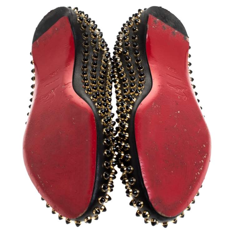 Pre Owned Christian Louboutin Black Leather Studded Ballet Flats Size 38.5