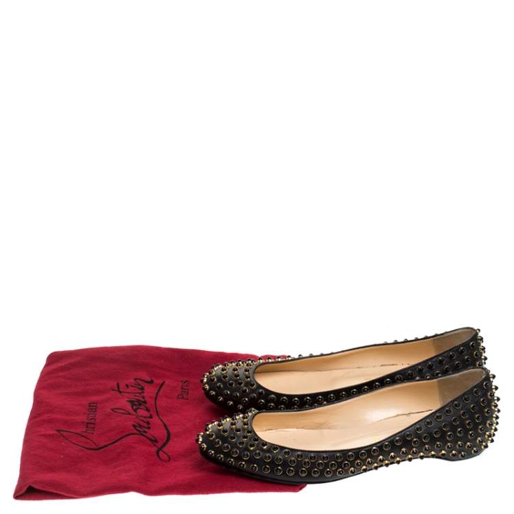 Pre Owned Christian Louboutin Black Leather Studded Ballet Flats Size 38.5