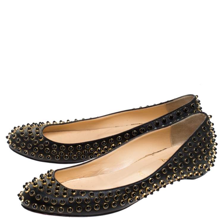 Pre Owned Christian Louboutin Black Leather Studded Ballet Flats Size 38.5