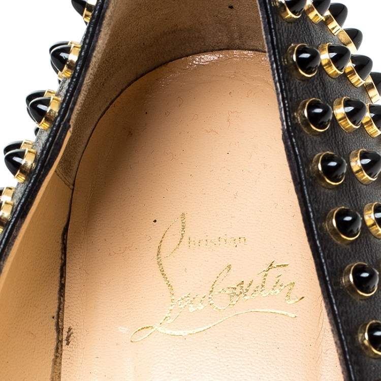 Pre Owned Christian Louboutin Black Leather Studded Ballet Flats Size 38.5