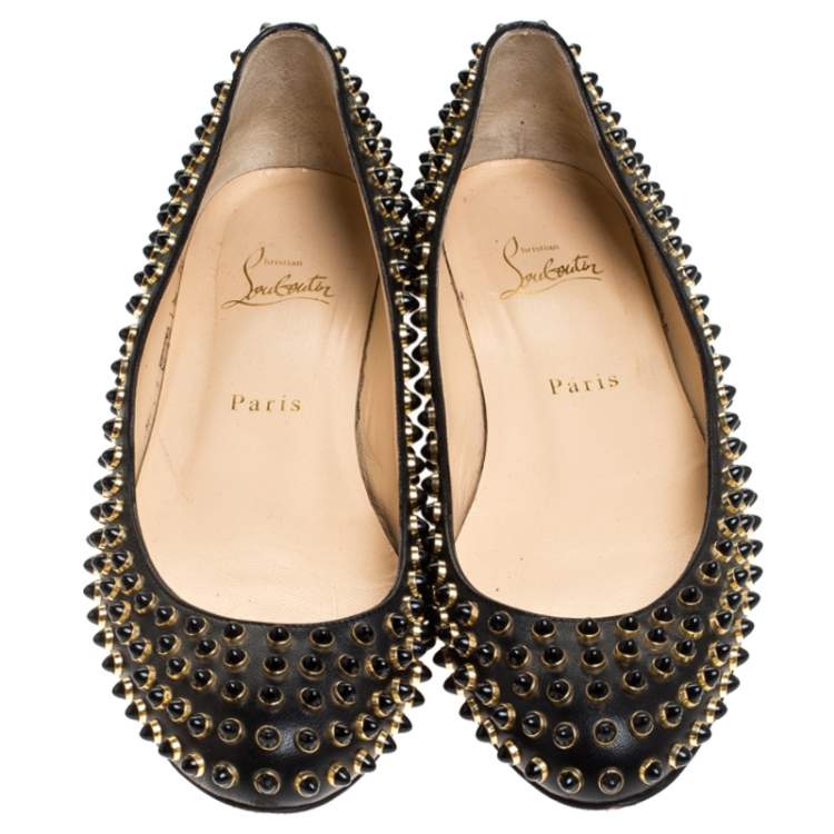 Pre Owned Christian Louboutin Black Leather Studded Ballet Flats Size 38.5
