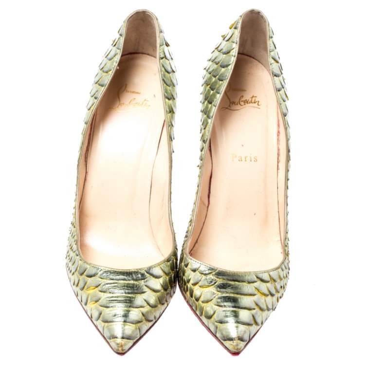 Pre Owned Christian Louboutin Metallic Python Leather So Kate Pumps Size 39