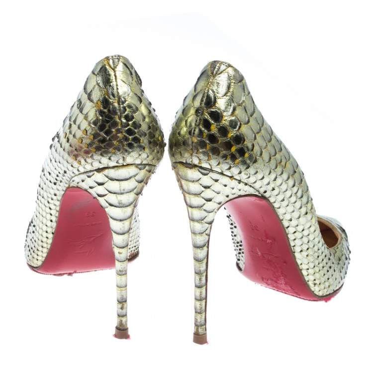 Pre Owned Christian Louboutin Metallic Python Leather So Kate Pumps Size 39