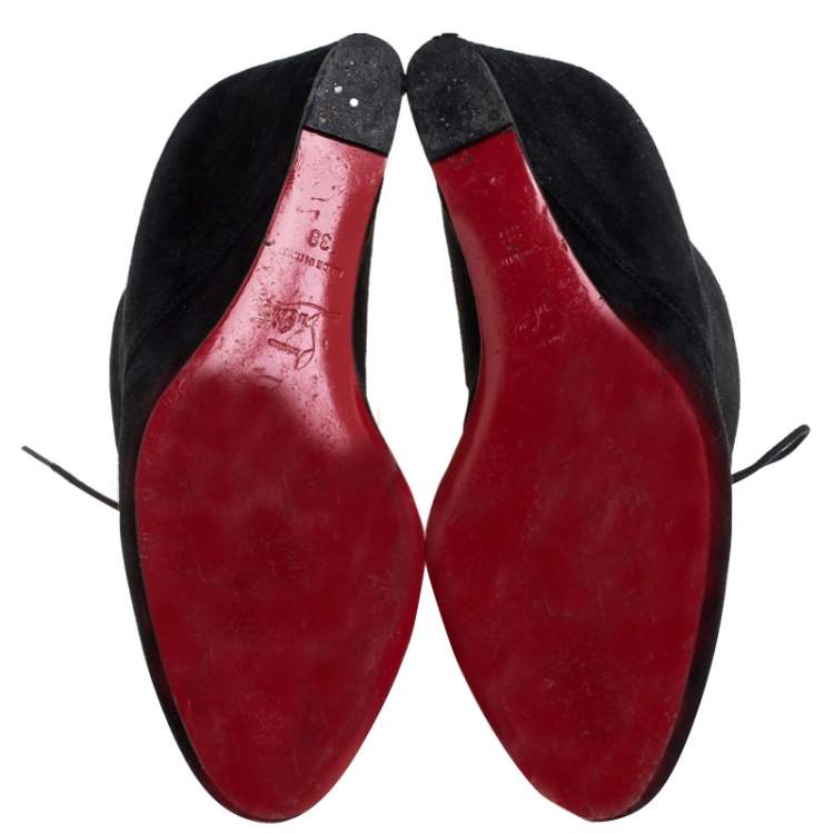 Pre Owned Christian Louboutin Black Suede Ankle Booties Size 38