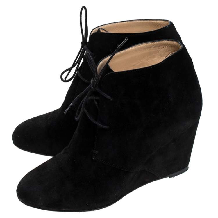Pre Owned Christian Louboutin Black Suede Ankle Booties Size 38