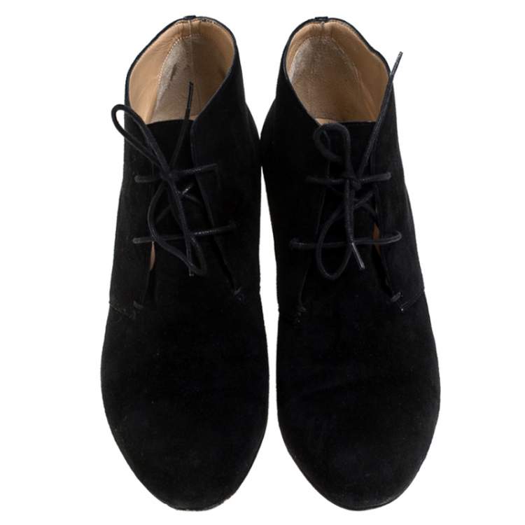 Pre Owned Christian Louboutin Black Suede Ankle Booties Size 38