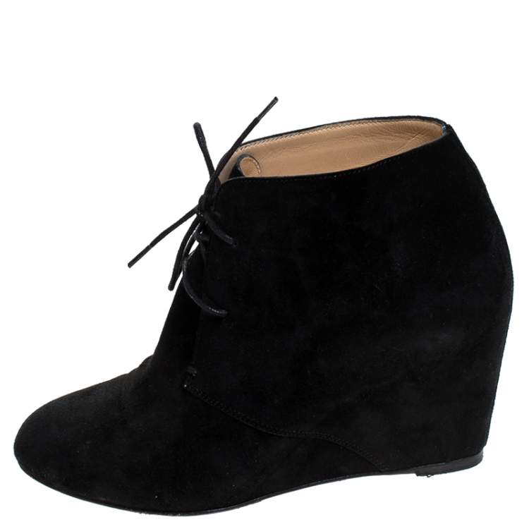 Pre Owned Christian Louboutin Black Suede Ankle Booties Size 38