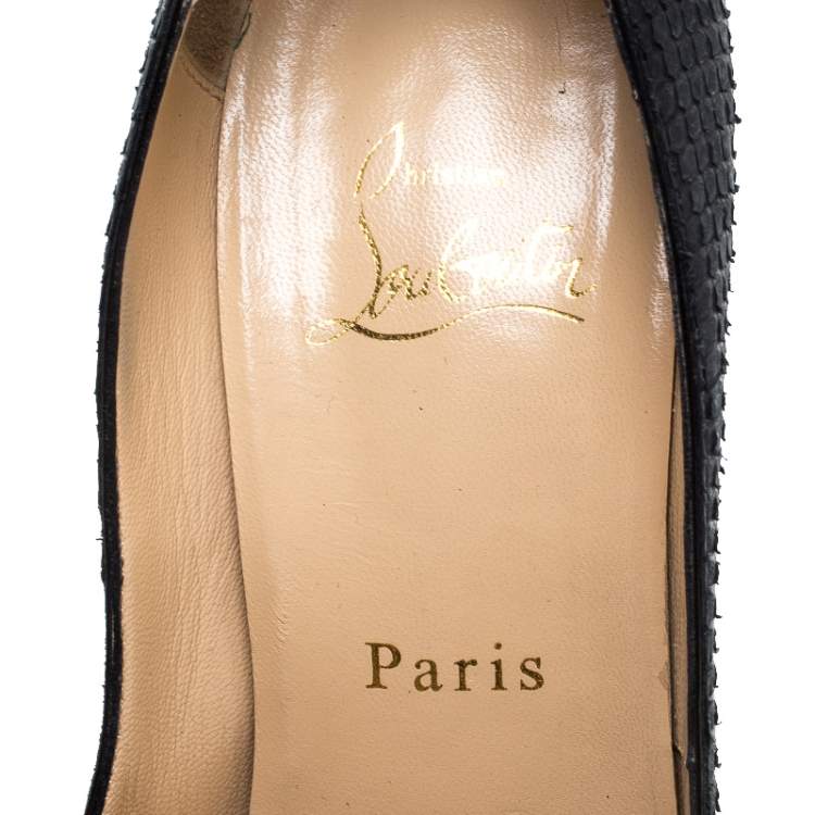 Pre Owned Christian Louboutin Black Python Leather Lady Peep Toe Platform Pumps Size 37.5