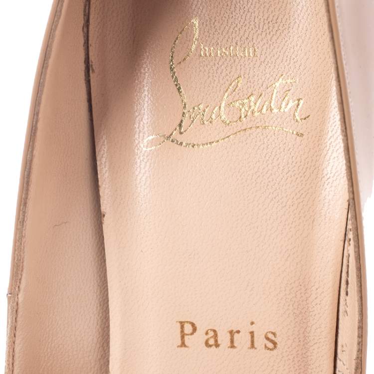 Pre Owned Christian Louboutin Nude Beige Patent Leather New Very Prive Peep Toe Platform Pumps Size 37