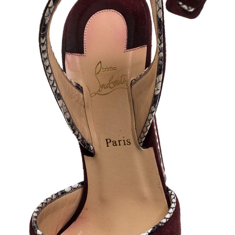 Pre Owned Christian Louboutin Burgundy  Suede LouLou Dance Platform Ankle Strap Sandals Size 37.5