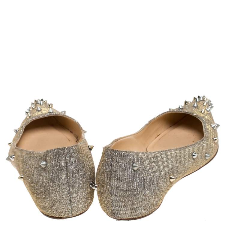 Pre Owned Christian Louboutin Metallic Silver Glitter Fabric  Degraspike Pointed Ballet Flats Size 36