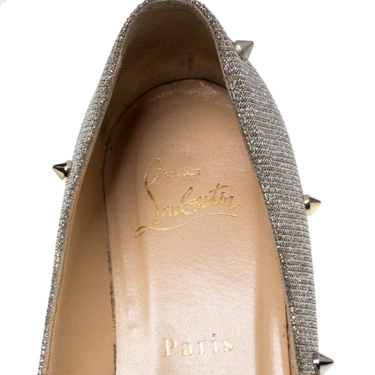 Pre Owned Christian Louboutin Metallic Silver Glitter Fabric  Degraspike Pointed Ballet Flats Size 36