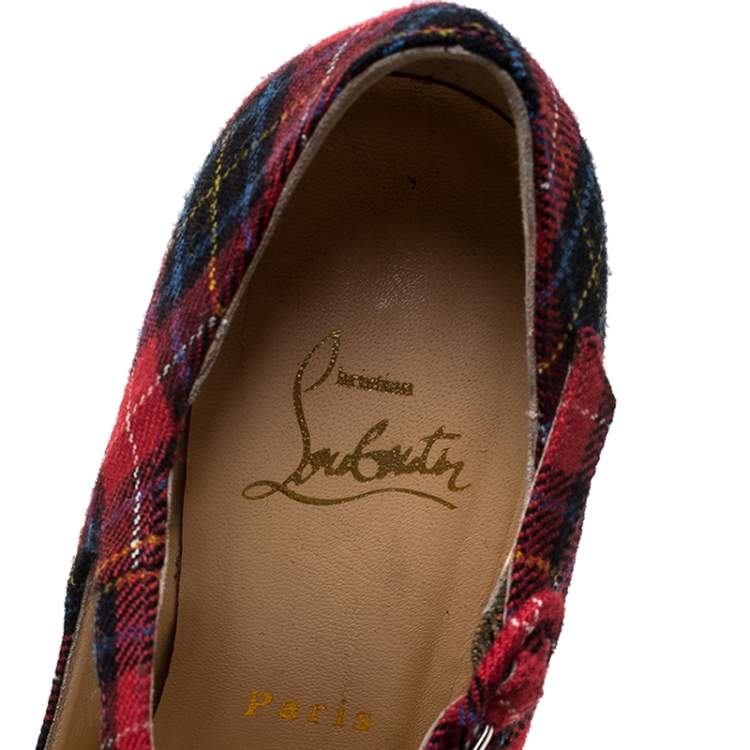 Pre Owned Christian Louboutin Multicolor Wool Blend Check Daffodils Mary Jane Platform Pumps Size 36