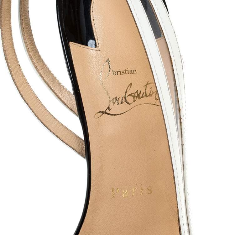 Pre Owned Christian Louboutin White/Gold Leather And PVC Paralili D'orsay Pumps Size 40
