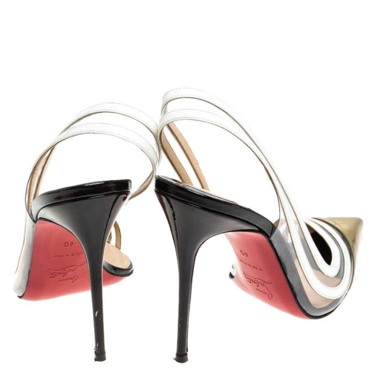 Pre Owned Christian Louboutin White/Gold Leather And PVC Paralili D'orsay Pumps Size 40