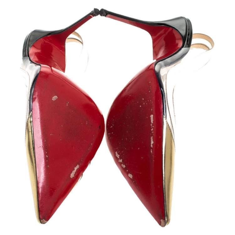 Pre Owned Christian Louboutin White/Gold Leather And PVC Paralili D'orsay Pumps Size 40