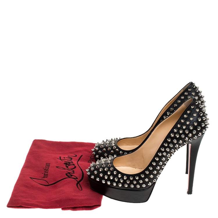 Pre Owned Christian Louboutin Black Leather Alti Spike Platform Pumps Size 39