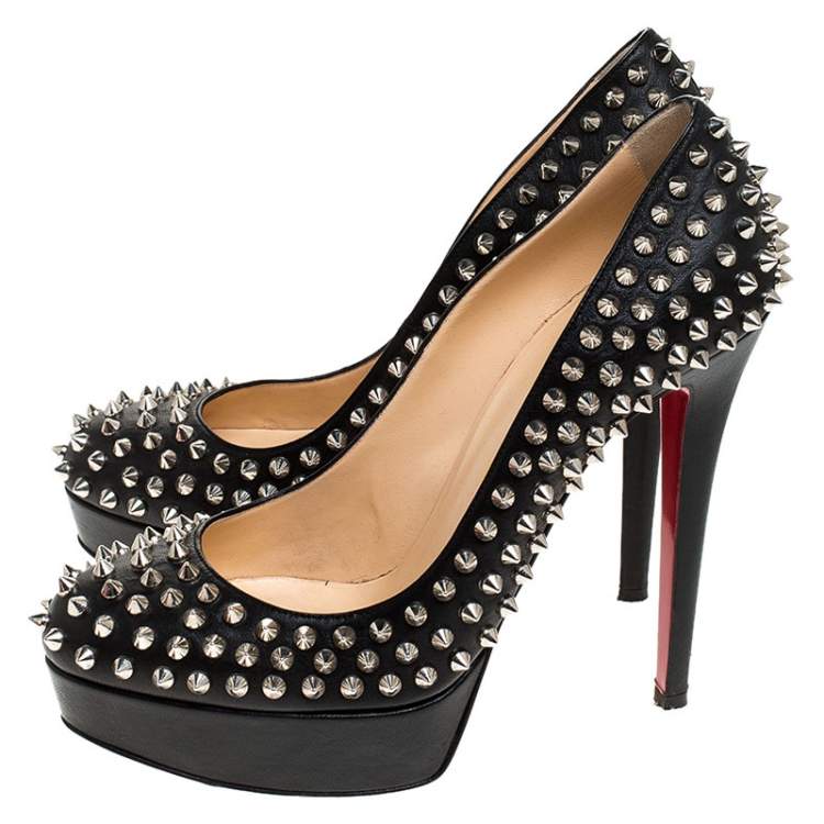 Pre Owned Christian Louboutin Black Leather Alti Spike Platform Pumps Size 39
