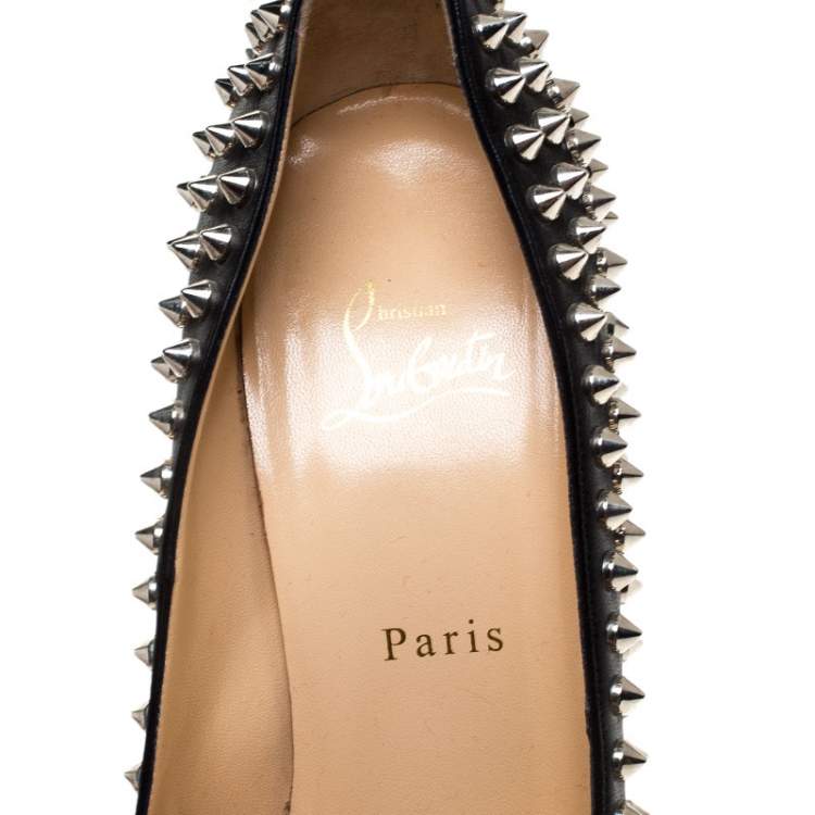 Pre Owned Christian Louboutin Black Leather Alti Spike Platform Pumps Size 39