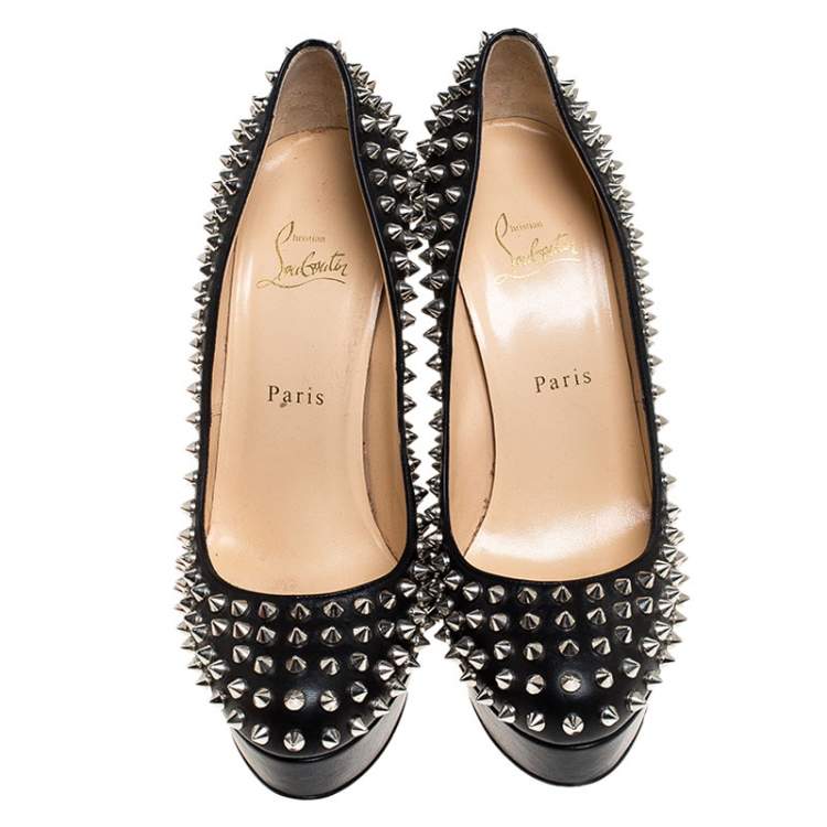 Pre Owned Christian Louboutin Black Leather Alti Spike Platform Pumps Size 39